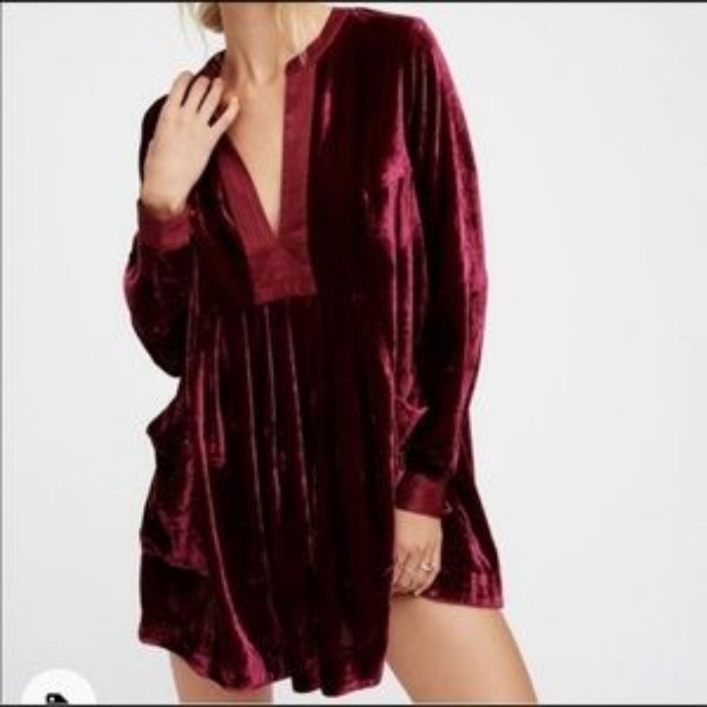 Free People Choose Me Crushed Velvet Tunic Dress Mini - XS